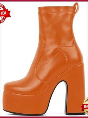Platform Ankle Boots Chunky Block Heel Side Zip Lace Up Faux Leather Fall